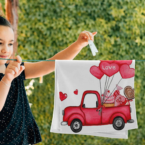 Romantic Truck Heart Balloon Hand Towels Set of 2 Love Car Sweet Travel Bathroom Towel 16x30 in Soft Absorbent Guest Towel Kitchen Dish Towel Home Mother's Valentine's Day Decorations