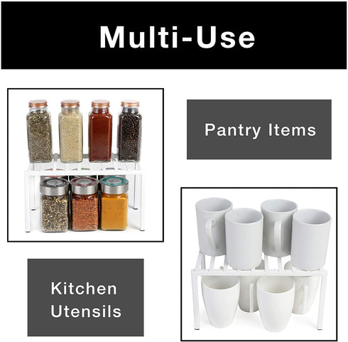 Smart Design Premium Cabinet Storage Shelf Rack - Small - 10.5 x 5.25 Inch - Steel Metal - Rust Resistant - Cupboard, Plate, Dish, Cup, Bathroom Counter and Pantry Organization Riser - Kitchen - White