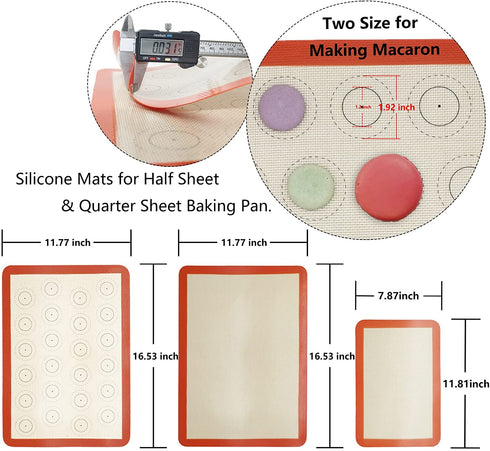 Silicone Baking Mats Set of 4(2 Half and 2 Quarter) Sheet Non Stick Reusable Silicone Pastry Baking Mat for Bake Pans & Rolling - Macaron Making Counter Mat, Dough Rolling Mat