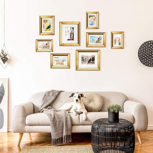TWING 5x7 Gold Picture Frames Set of 6, Gold Frames Display Pictures 4x6 with Mat or 5x7 Without Mat, Tabletop Display and Wall Mounting Home Decorative Photo Frames, Set for Wall Gallery