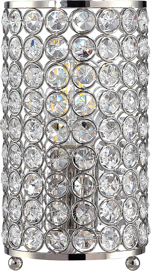 1 Light K9 Crystal Table lamp with Polished Nickel Finish,Modern and Concise Fixture with Polyhedral,Opal Crystal Shade for Bar, Dining Room, Corridor,Living Room(Include a 10W CFL Bulb)