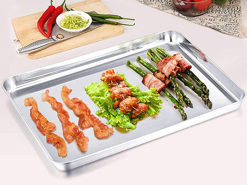 TeamFar Baking Sheet Cookie Sheet Set of 2, Pure Stainless Steel baking Pan Tray Professional, Non Toxic & Healthy, Mirror Finish & Rust Free, Easy Clean & Dishwasher Safe