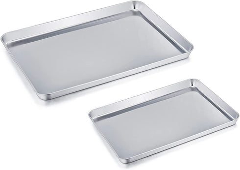 TeamFar Baking Sheet Cookie Sheet Set of 2, Pure Stainless Steel baking Pan Tray Professional, Non Toxic & Healthy, Mirror Finish & Rust Free, Easy Clean & Dishwasher Safe