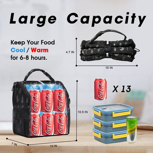 VLM Lunch Bags for Women,Leakproof Insulated Floral Lunch Box with Adjustable Shoulder Strap Reusable Zipper Cooler Tote Bag for Work,Picnic,Camping (Floral 2)