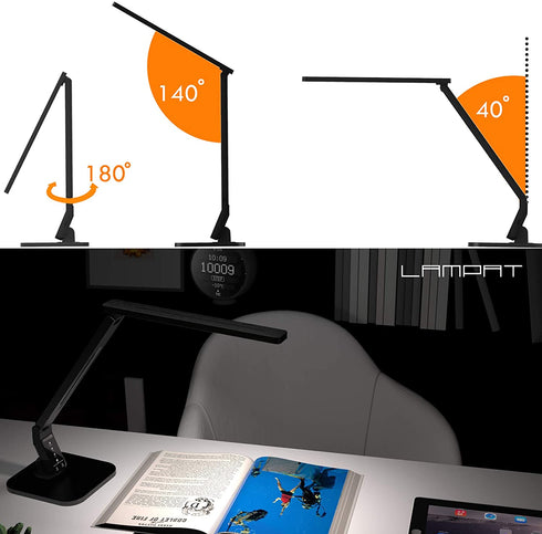 LAMPAT Dimmable LED Desk Lamp, 4 Lighting Modes (Reading/Studying/Relaxation/Bedtime), 5-Level Dimmer, Touch-Sensitive Control Panel, 1-Hour Auto Timer, 5V/1A USB Charging Port, Piano Black