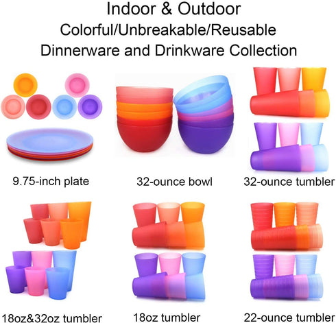 Everyday Plates set of 12 - Unbreakable and Reusable 10 inch Plastic Dinner Plates, 6 Assorted Color | Dishwasher Safe,BPA Free