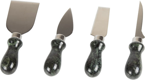 Creative Home Natural Green Marble Handle Set of 4 Pieces Multipurpose Cutter Spreader Set includes Pronged, Hard Cheese Chisel Knife, 2" W x 5-1/4" L
