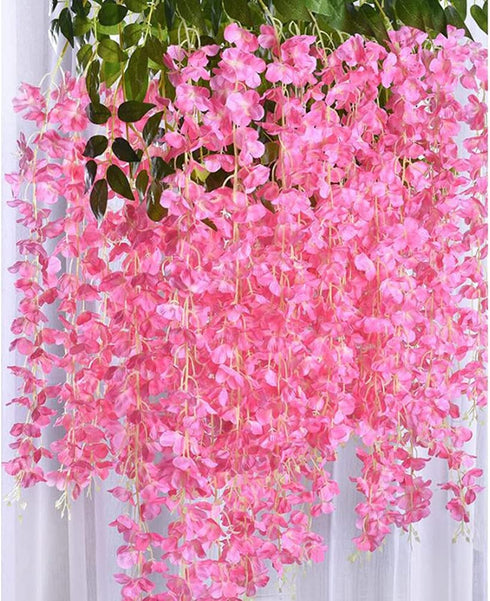 Oslimea 12 Pack 43.3 Feet Artificial Wisteria Vine Rattan Fake Wisteria Hanging Garland Flowers String Silk Wisteria Flower for Christmas Birthday Home Party Wedding Decor, Pink