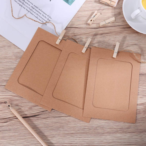 VORCOOL Kraft Paper Photo Frames 4x6in 30pcs Picture Frames Multi Wall Hanging Paper Photo Frames with 30 Clips 3 Ropes for DIY Display Party Decor