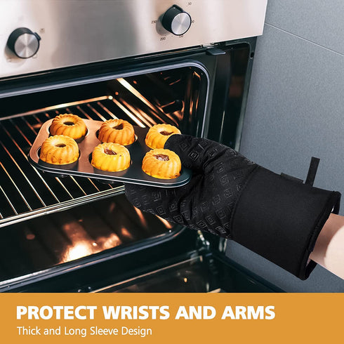 Oven Mitts and Pot Holders Kitchen: 500„‰ Heat Resistant Oven Gloves with Kitchen Towels Silicone Ovenmitts Hotpads Set - Quilted Long Kitchen Mittens Potholders Washable Mits Hot Pads for Baking