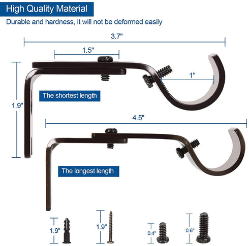 LISHINE 8 Pcs Bronze Curtain Rod Brackets for 1 Inch Rods, Adjustable Curtain Rod Holders, Heavy Duty Curtain Hardware Brackets, Single Rod Bracket for Wall