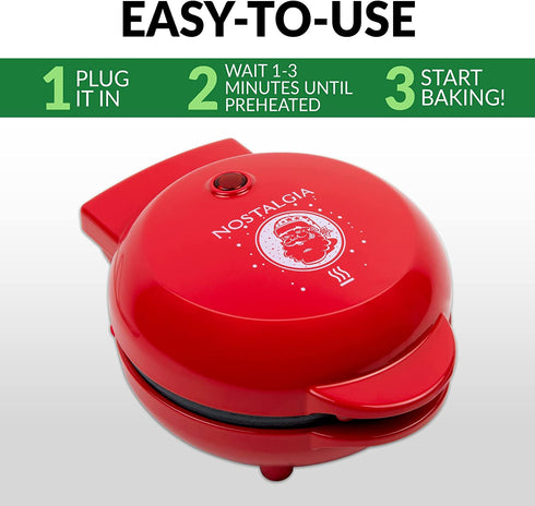 Nostalgia MyMini Limited edition Holiday Christmas personal waffle maker Santa, Snowflake, Reindeer (Santa)