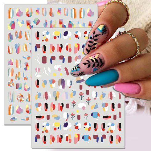 TailaiMei 12 Sheets Abstract Nail Art Stickers, Graffiti Fun Self-Adhesive Nail Decals, Minimalist Art Nail Decoration for Women