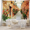 Ambesonne European Tapestry, Spanish Alley Rock Houses and Plants Latin Tourism Scene Mediterranean Print, Wide Wall Hanging for Bedroom Living Room Dorm, 60" X 40", Cream Green