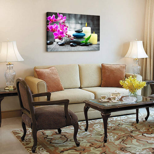 Farmhouse Wall Decor for kitchen canvas Wall Art for Bedroom Modern Office Wall Decoration Zen Stone Still Life 1 Panel Purple Flowers Bathroom Canvas art Paintings - HD wall Pictures for Home Decor