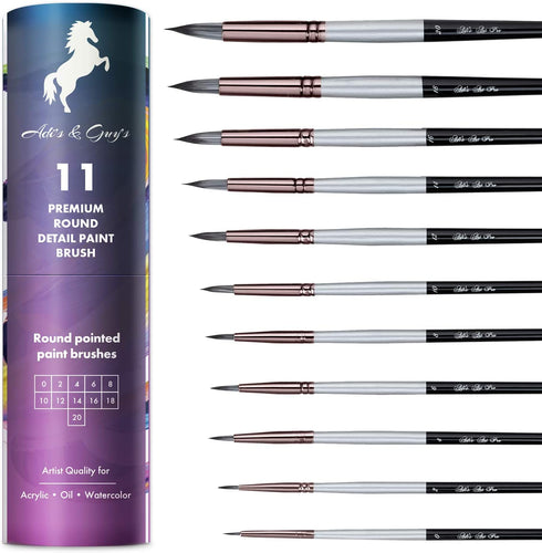 Round Watercolor Brushes Variety Set of 11 Water Color Brushes - Artist Quality for Watercolor Paints, Acrylic, Inks, Gouache, Oil and Tempera by Adi's&Guy's