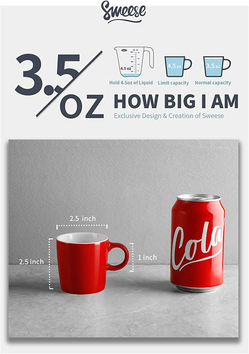 Sweese 409.404 Porcelain Espresso Cups - 3.5 Ounce - Set of 4, Red