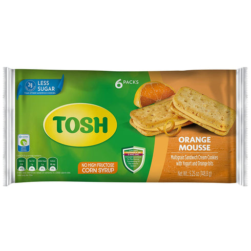 Tosh Orange Mousse Cream Cookies | No Artificial Flavors or Sweeteners | Perfect for Breakfast | 5.25 Ounce (Pack of 1)