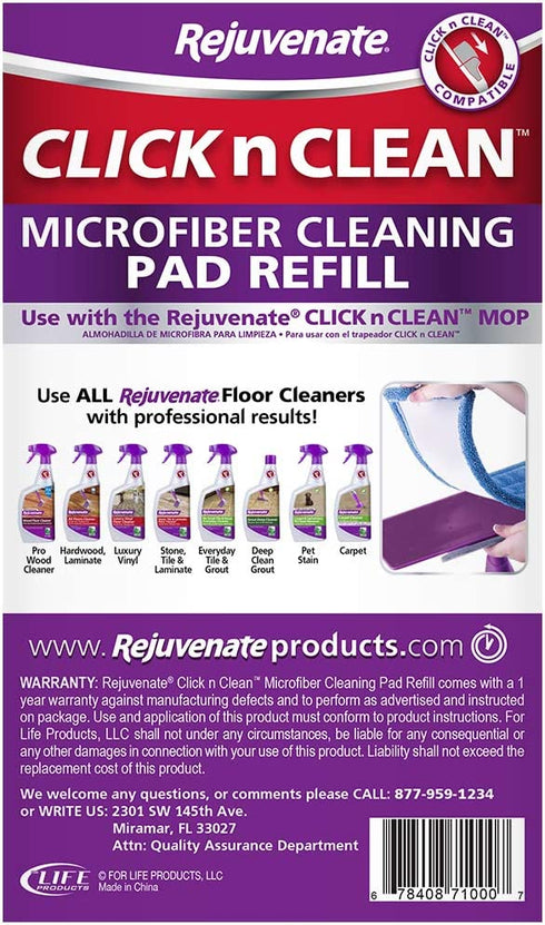 Rejuvenate Click N Clean Microfiber Mop Cleaning Pad Refill