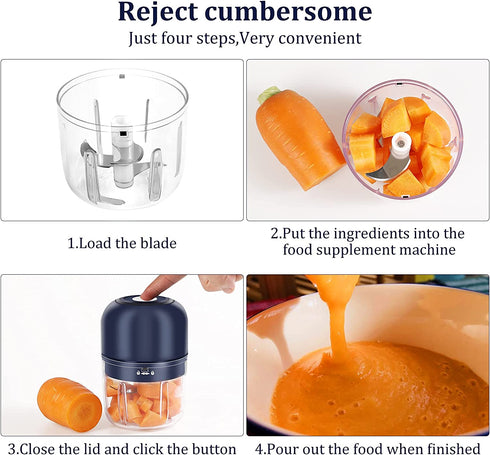 Wireless Mini Food Processor, 250Ml Electric Garlic Chopper Onion Chopper Portable Small Food Chopper for Veggie Pepper Spices Meat Baby Food and More, USB Charging, Bpa-Free