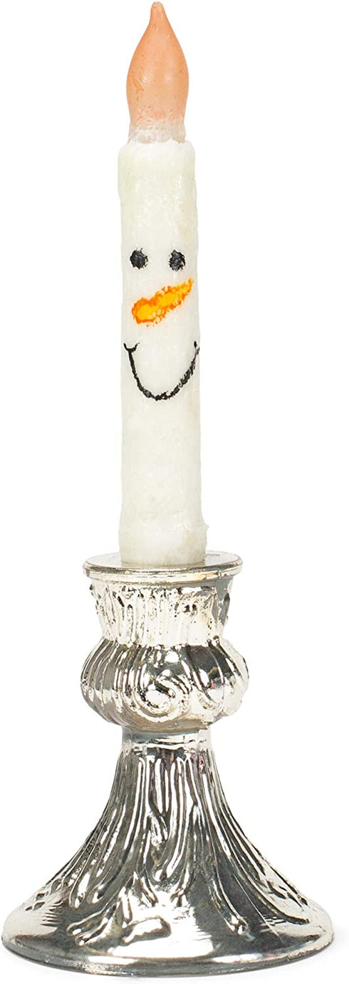 The Country House Smiling White Snowman Timer 6.5 inch Acrylic Decorative Christmas Taper Candle