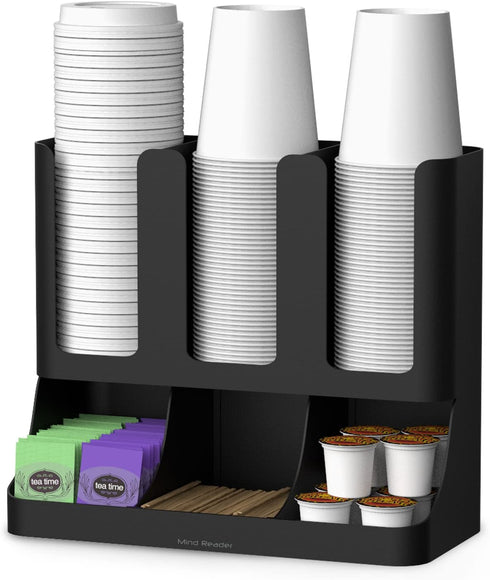 Mind Reader 6 Compartment Upright Breakroom Coffee Condiment and Cup Storage Organizer, Black, 13.5 x 4.30 x 12