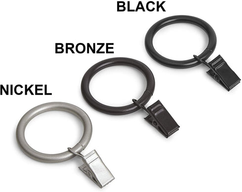 Amazon Basics Curtain Clip Rings for 1-Inch Rod, Set of 7, Black, 4-Pack