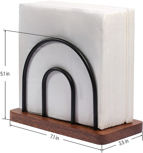 MBL Wooden Napkin Holder with Matte Black Metal Wire, for Kitchen Dining Restaurant Table Classic Home D©cor, Indoor & Outdoor Use, Brown Base