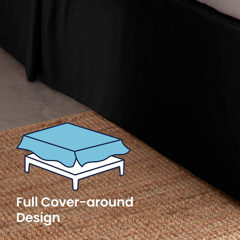 SLEEP ZONE Wrap Around Pleated Bed Skirts Queen Size, 15 inch Tailored Drop Easy Fit Bedskirt, Anti-Static, Wrinkle Free, and Fade Resistant (Queen, Black)