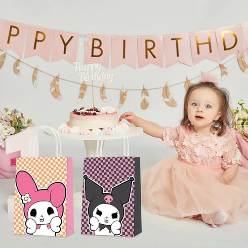16pcs Kuromi Party Favor Bags, Cute My Melody Theme Birthday Paper Gift Bags with Handles for Kids Child Kuromi Party Decorations Goody Treat Candy Bags