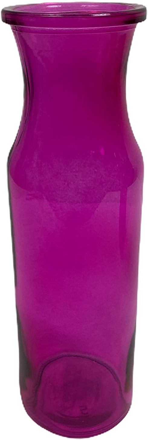 Becky's Bundles Set of 2 Pink Translucent 7.75" Glass Milk Bottle Vases with Bonus Flower Petals and Silver/Pink Ribbons