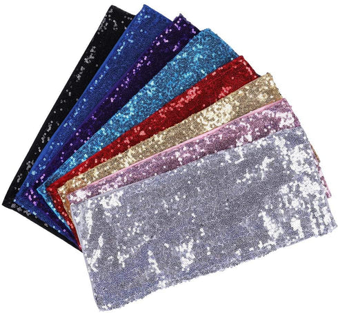 Desirable Life Pack of 25 Stretch Sequin Chair Sashes Chair Bands One-Sided Sequins Decor for Hotel Wedding Reception Party Event Chair Cover Decoration 4"x16" - Silver
