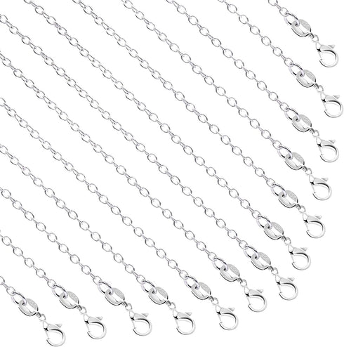 SANNIX 50 Pack Silver Plated Necklace Chains Bulk, Cable Chain Pack for Jewelry Making, 18 Inches