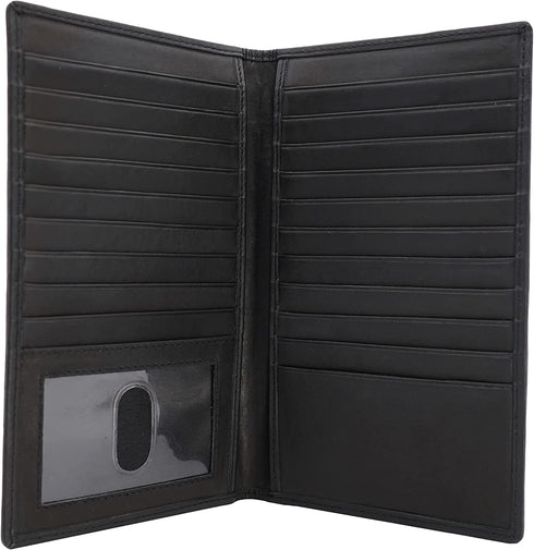 AG Wallets Genuine Leather Mens Long ID 19 Credit Card Security Wallet Black (RFID_Black)