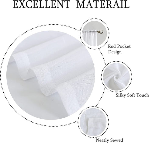 Randall White Linen Sheer Curtain Panel Sets of 2 with Rod Pocket Open Weave Faux Linen Window Treament for Living Room Bedroom Farmhouse, 54x63 Inch, Snow White