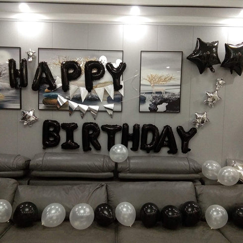 50th Birthday Party Decorations Black and White for Men Boys, Black HAPPY BIRTHDAY Banner with Silver Number Foil Balloons for 50 Decor
