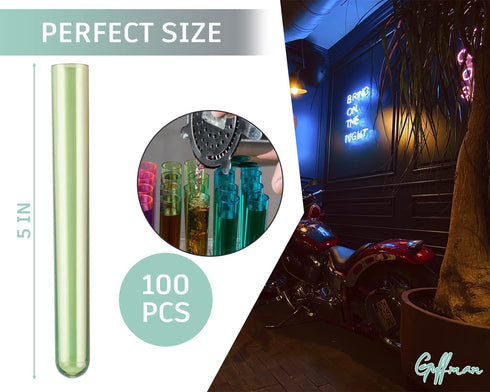 5 5/8" Neon Plastic Test Tube Shot Assorted Colors 3/4 oz Shooter - 100 Pack