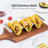 18/8 Stainless Steel Taco Holders: U-Taste Soft Hard Taco Shell Rack Oven Safe Metal Corn Tortilla Serving Tray Plates Stand Set with Handle and Rounded Curves (Set of 4)