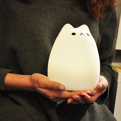 WoneNice Portable Cute Cat Silicone LED Night Lamp,USB Rechargeable Children Night Light with Warm White & 7-Color Breathing Modes, Touch Sensor Control, Christmas Gifts for Baby, Kids, Adults