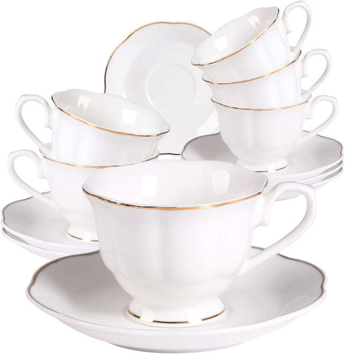 GuangYang 12 Pieces (Tiny Style) Mini Porcelain Espresso Cups with Saucers - 2.8 Ounce Coffee Cup and Saucer set of 6 ,80cc,White