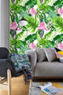 HaokHome 93013 Watercolor Flamingo Tropical Peel and Stick Wallpaper Removable Green/Pink Vinyl Self Adhesive Shelf Liner 17.7in x 9.8ft