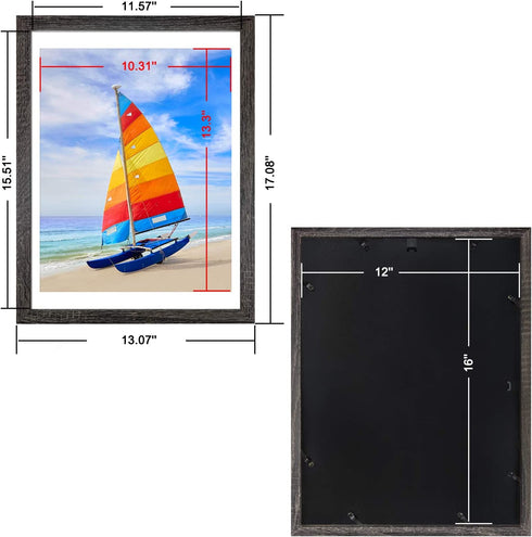 Soonrada 12x16 Frame, Display 11x14 Pictures with Mat or 12 x 16 Photos Without Mat, Wood Picture Frames for Horizontal and Vertical Wall Mounting