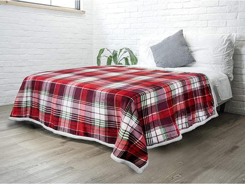 PAVILIA Christmas Plaid Blanket | Sherpa Fleece Flannel Throw Blanket | Christmas Plaid Warm Plush Microfiber Blanket for Couch Sofa | 60x80 Inches