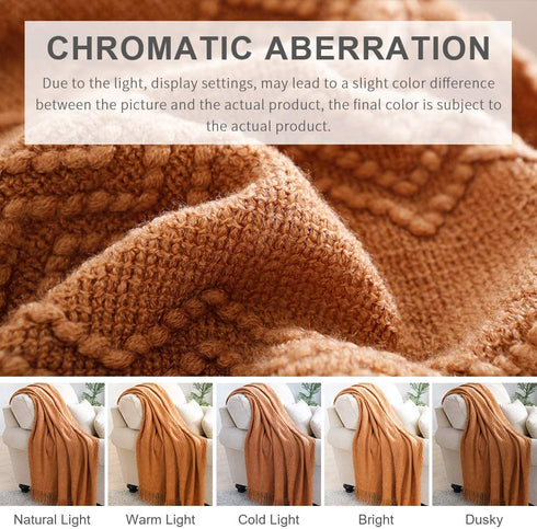 BOURINA Throw Blanket Textured Solid Soft Sofa Throw Couch Cover Knitted Decorative Blanket, 50"x60" Almond