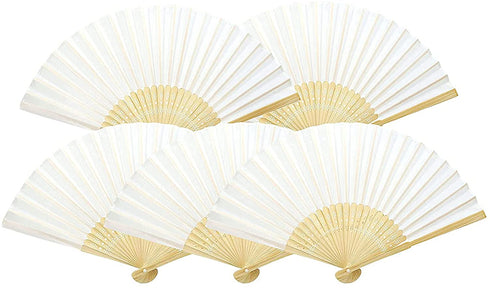 OHOM 10 Pcs White Hand Folding Fan Bamboo Frames for Home Decoration Handheld Folded Dance Fans for DIY Decoration, Wedding Party Props, 9.6 inch
