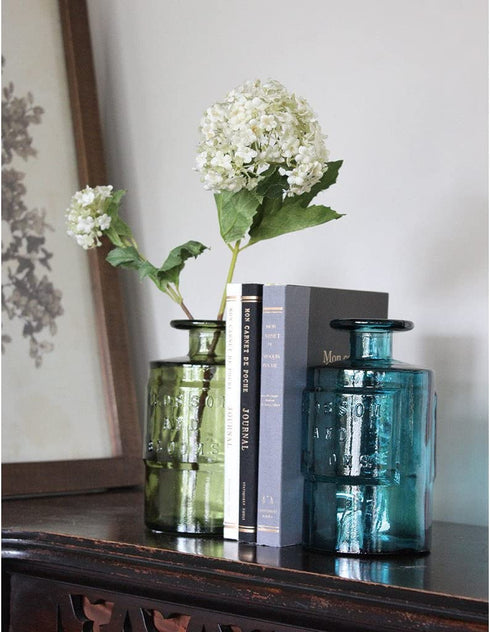 Time Concept Valencia 100% Recycled Glass Jar - Siete, Blue - Handcrafted Flower Vase, Home Centerpiece Décor