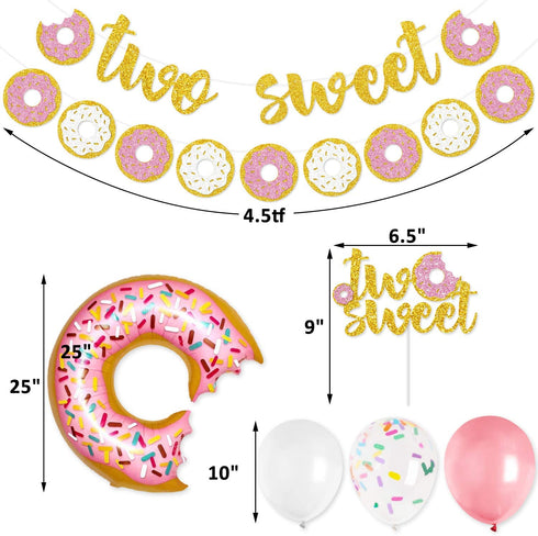Two Sweet Donut Party Decoration Baby Second Birthday Glitter Doughnut Banner Cake Topper Sprinkles Balloons Kids Party Favor Ideas Supplies