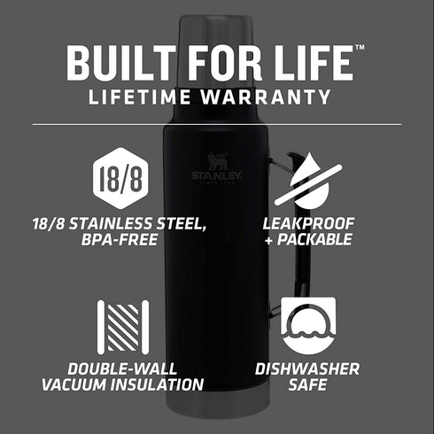 Stanley Classic Vacuum Insulated Wide Mouth Bottle, 1.5 qt - BPA-Free 18/8 Stainless Steel Thermos for Cold & Hot Beverages Keeps Liquid Hot or Cold for Up to 24 Hours