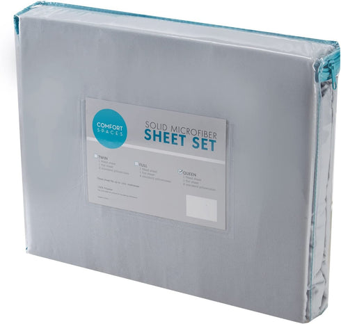 Comfort Spaces Microfiber Set 14" Deep Pocket, Wrinkle Resistant All Around Elastic-Year-Round Cozy Bedding Sheet, Matching Pillow Cases, Twin, Light Gray,CS20-0119
