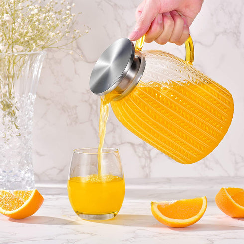 Aofmee Pitcher, 60oz Glass Pitcher, Water Pitcher with Lid, Iced Tea Pitcher for Fridge, Glass Carafe for Cold or Hot Beverages, Sun Tea Jar for Juice, Easy Clean Heat Resistant Glass Jug for Milk